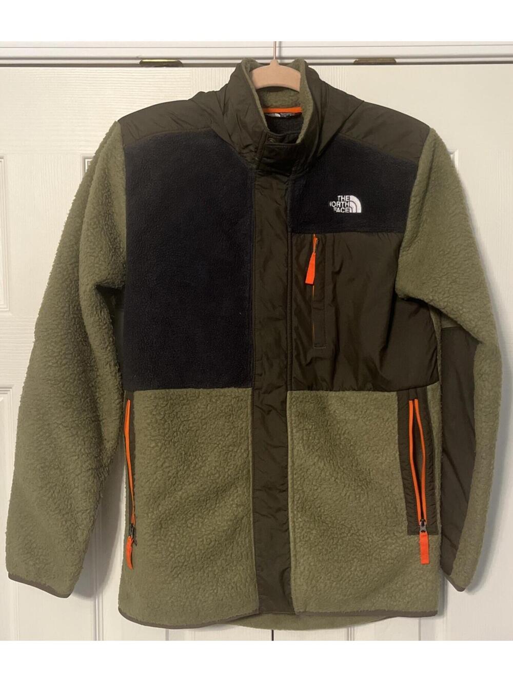 The North Face Mixed Media Jacket Boys XL Fleece Burnt Olive Stowaway Hood Clean